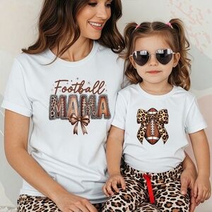 🏈 Game Day Football Mama  T-shirt XXL- 3XL Leopard, lace bow New White Handmade